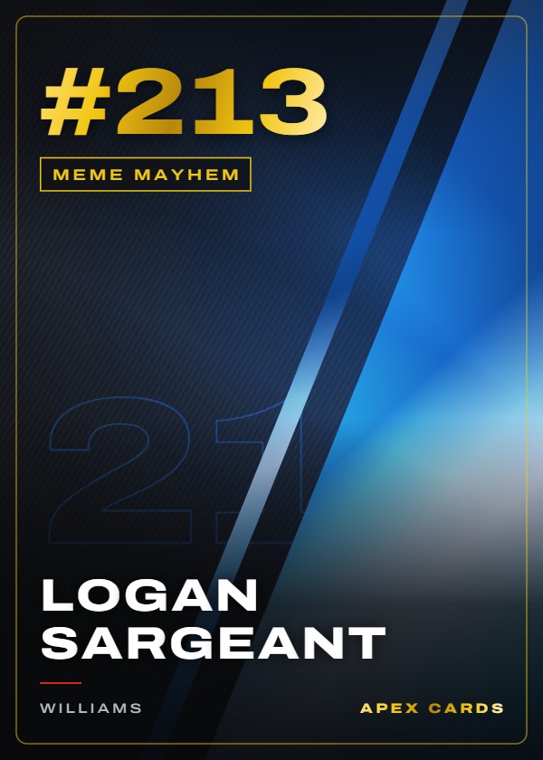 #213 Logan Sargeant — Meme Mayhem — F1 Turbo Attax 2024