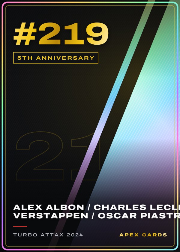#219 Alex Albon / Charles Leclerc / Max Verstappen / Oscar Piastri / Daniel Ricciardo — 5th Anniversary — F1 Turbo Attax 2024