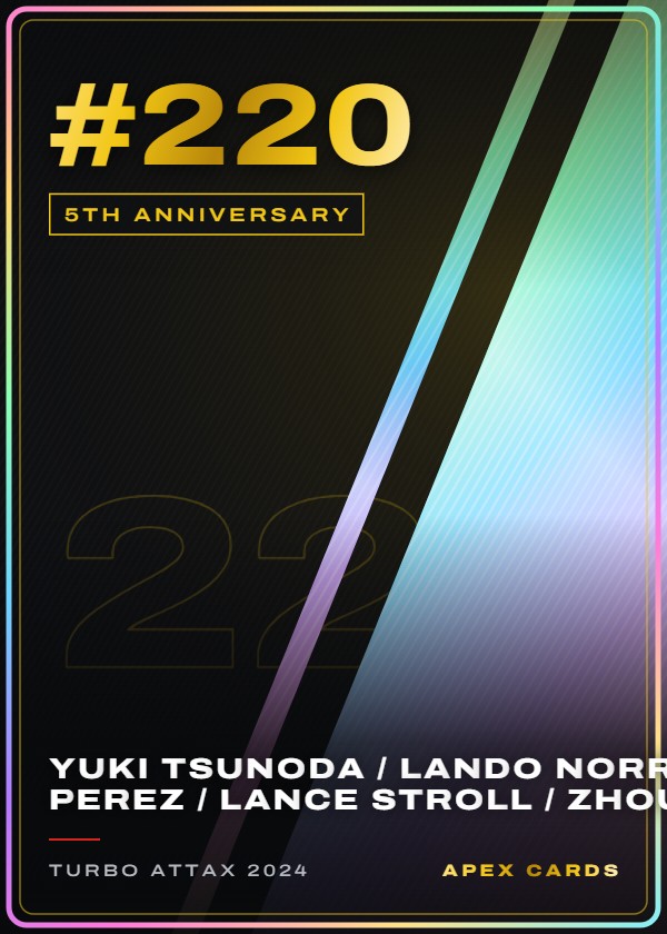 #220 Yuki Tsunoda / Lando Norris / Sergio Perez / Lance Stroll / Zhou Guanyu — 5th Anniversary — F1 Turbo Attax 2024
