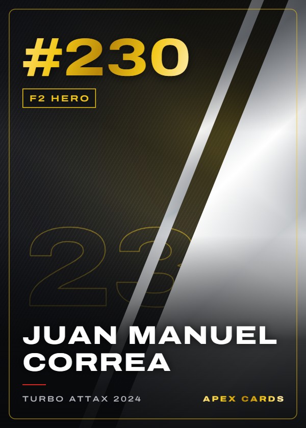 #230 Juan Manuel Correa — F2 Hero — F1 Turbo Attax 2024