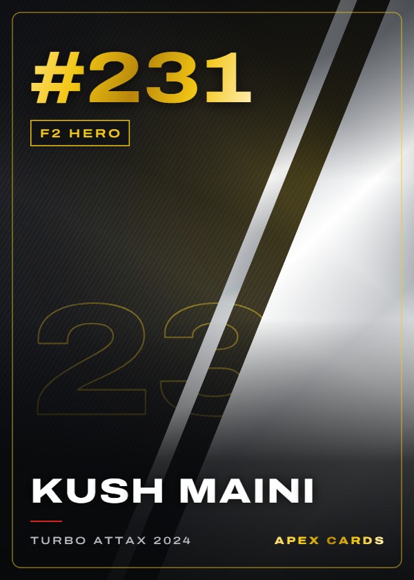 #231 Kush Maini — F2 Hero — F1 Turbo Attax 2024