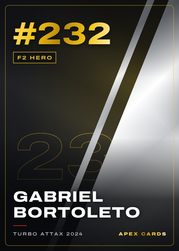 #232 Gabriel Bortoleto — F2 Hero — F1 Turbo Attax 2024