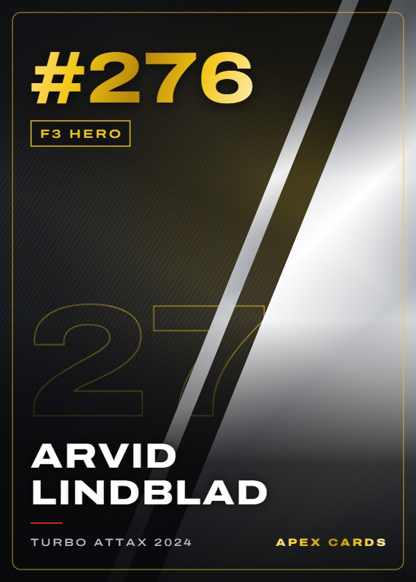 #276 Arvid Lindblad — F3 Hero — F1 Turbo Attax 2024