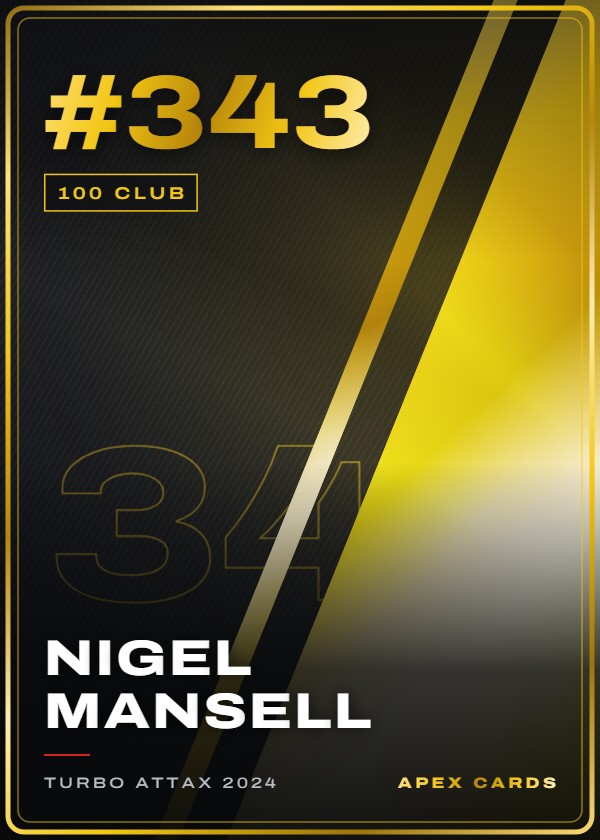 #343 Nigel Mansell — 100 Club — F1 Turbo Attax 2024