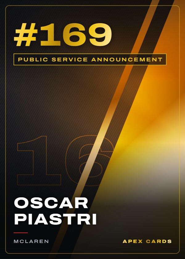 #169 Oscar Piastri — Public Service Announcement — F1 Turbo Attax 2025