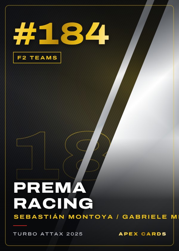 #184 Prema Racing (Sebastián Montoya / Gabriele Mini) — F2 Teams — F1 Turbo Attax 2025