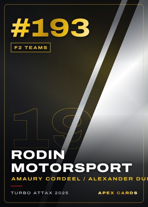 #193 Rodin Motorsport (Amaury Cordeel / Alexander Dunne) — F2 Teams — F1 Turbo Attax 2025