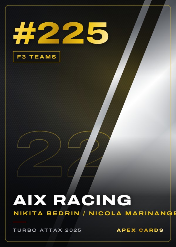 #225 AIX Racing (Nikita Bedrin / Nicola Marinangeli / Javier Sagrera) — F3 Teams — F1 Turbo Attax 2025