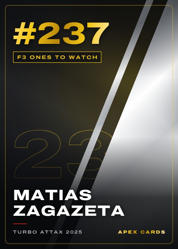 #237 Matias Zagazeta — F3 Ones to Watch — F1 Turbo Attax 2025