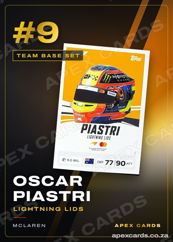#9 Oscar Piastri (Lightning Lids) — Team Base Set — F1 Turbo Attax 2026