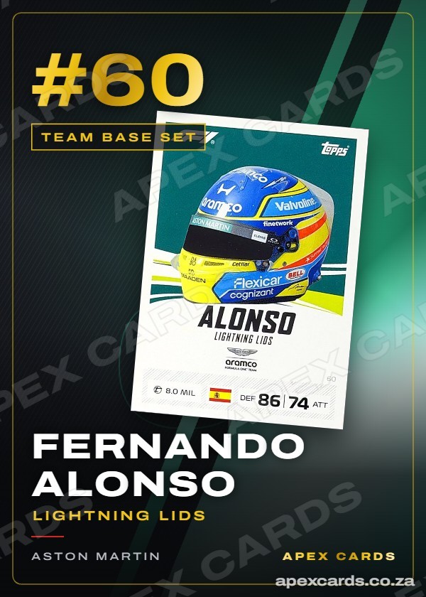 #60 Fernando Alonso (Lightning Lids) — Team Base Set — F1 Turbo Attax 2026