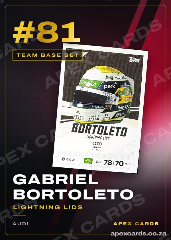 #81 Gabriel Bortoleto (Lightning Lids) — Team Base Set — F1 Turbo Attax 2026