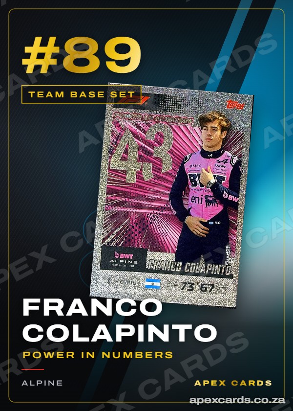 #89 Franco Colapinto (Power in Numbers) — Alpine – Apex Cards