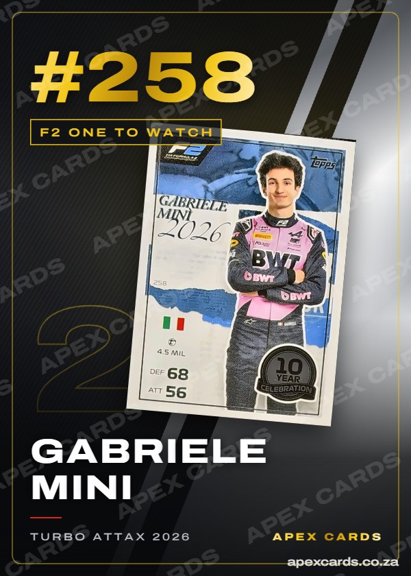 #258 Gabriele Mini – F2 One to Watch (Turbo Attax 2026)