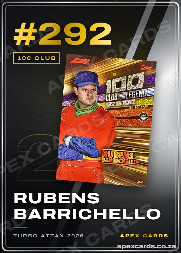 #292 Rubens Barrichello — 100 Club – Apex Cards